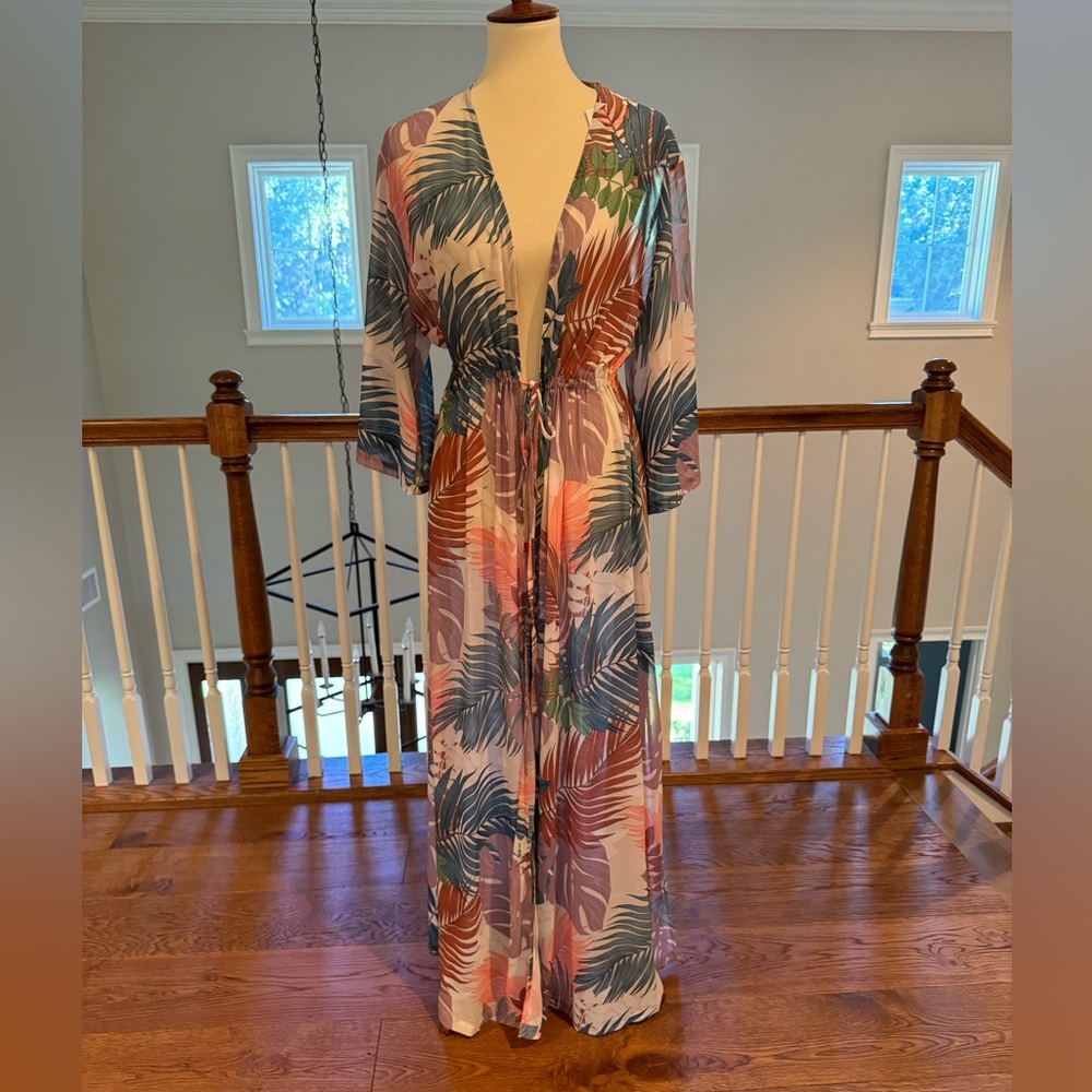 Jantzen multi-color PALM print Caftan Cover Up